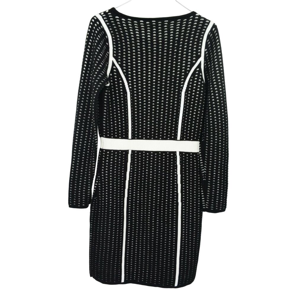 Calvin Klein Long Sleeve Fitted Sweater Dress Womens S Black White - Picture 2 of 6